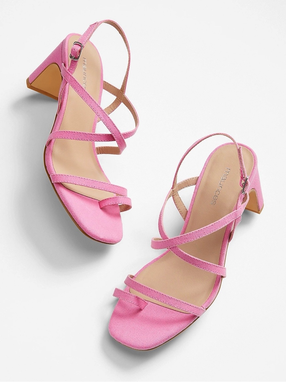 Maurices Rose Strappy Heels Bright Pink 3” Block Heel Barbiecore NWT 8 Women’s